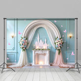 Aperturee - Aperturee Subtle White Arch Floral Wedding Castle Backdrop
